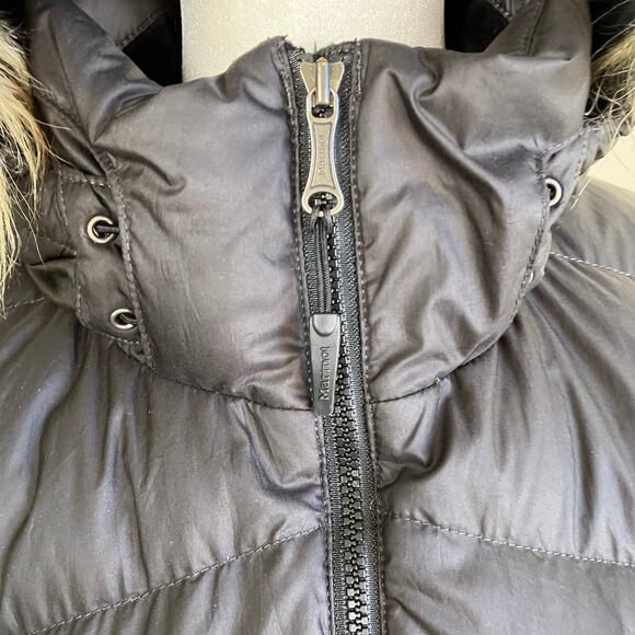 Marmot Womens Sz M Montreal Down Coat 700 Fill Hooded Faux-fur Trim Quilted Warm - Picture 14 of 16